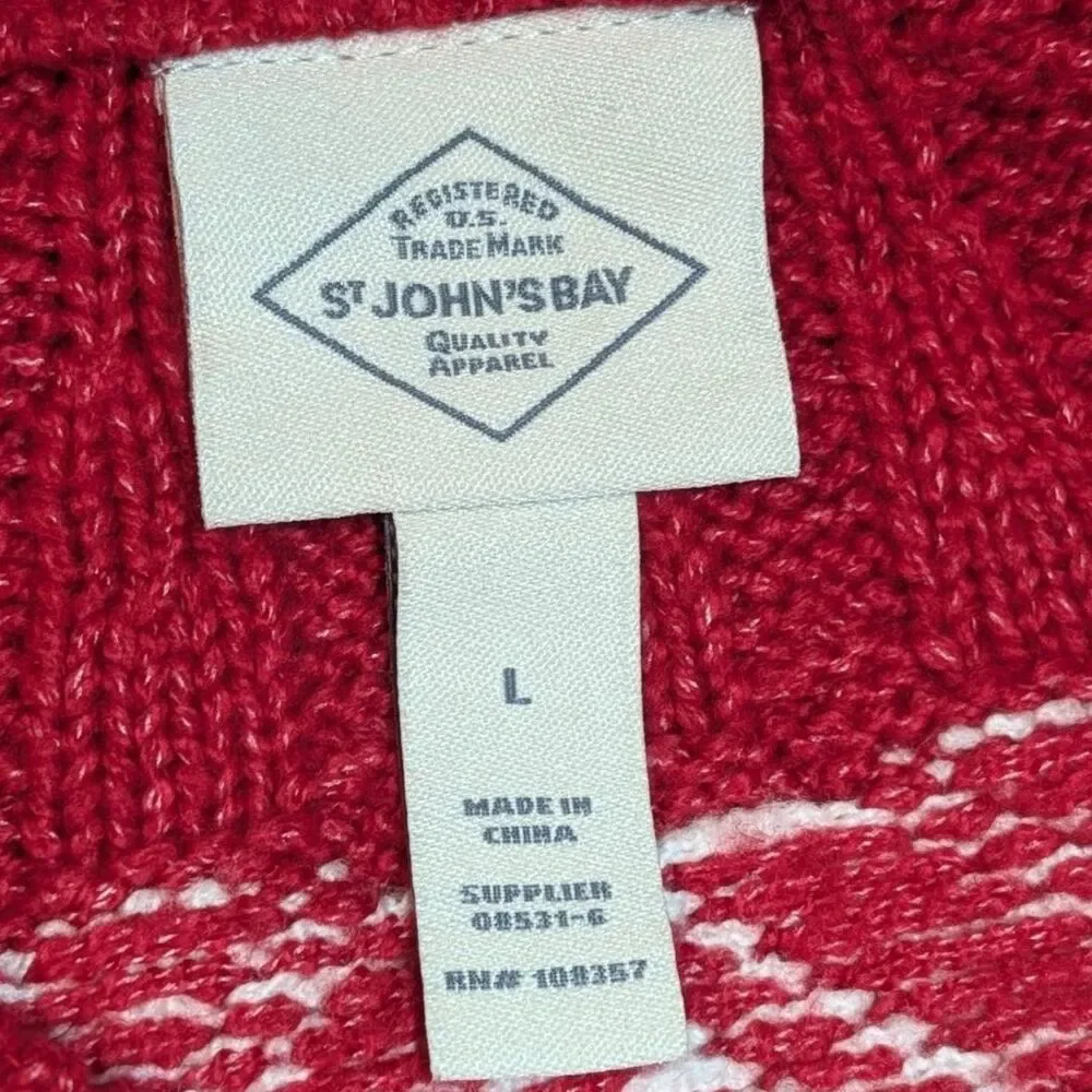 NWT St. John's Bay Red Fair Isle Cable Knit Holiday Sweater Women's L Winter
